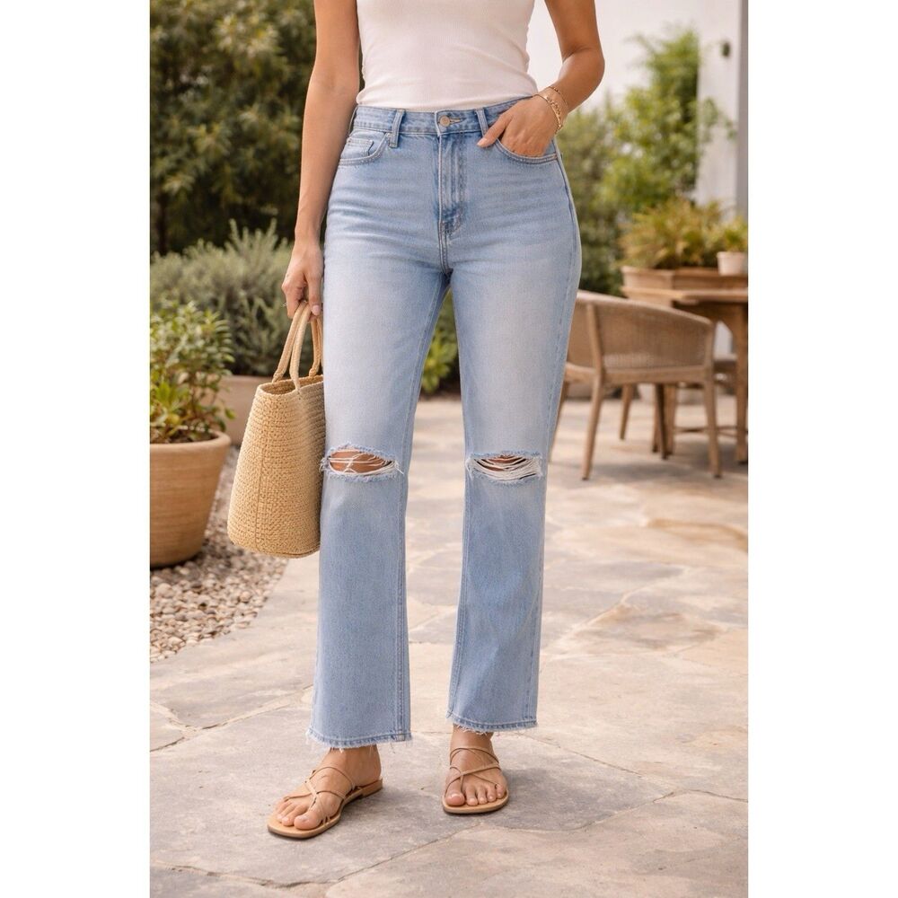Vervet Los‎ Angeles High Rise Straight Leg Jeans Size 32 Light Wash Distressed